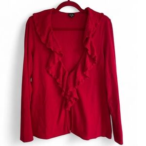 Rafaella V Neck Ruffled Cardigan Size M